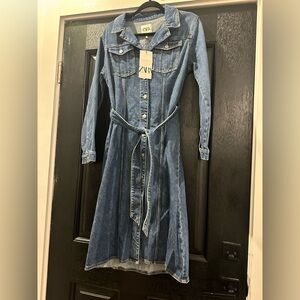 Zara Blue Denim Long Sleeve Dress
